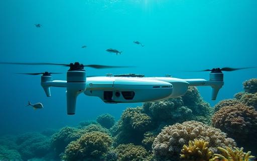 サンゴ礁を調査する水中ドローン